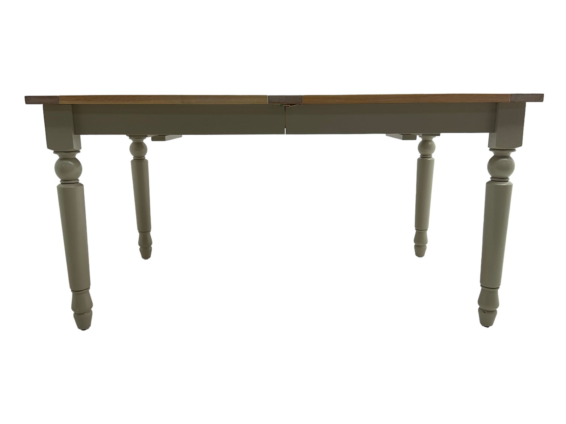 Neptune Furniture - 'Suffolk' oak dining table, pull-out extending top with two additional leaves, on turned supports, in grey paint and wax finish 