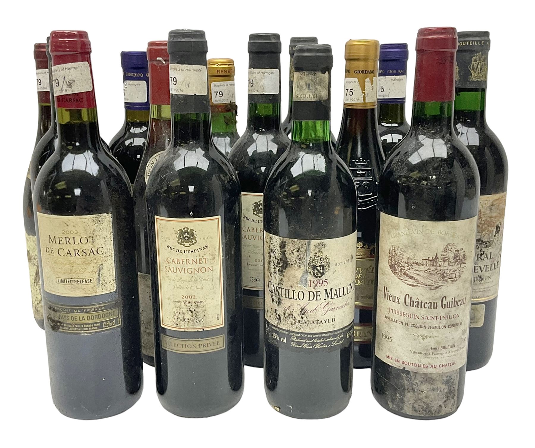 Mixed wine, including Roc de L'Espinas 2002, Cabernet Sauvignon, 2003 Merlot de Carsac, Castillo de Maluenda 1995 Calatayud etc, various content and proof (14)