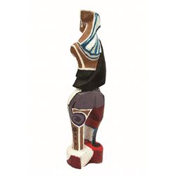 Graham Kingsley Brown (British 1932-2011): Abstract Costumed Theatrical Figure, painted woodcarving signed with initials to base H17cm 
Provenance: consigned by the artist's daughter - never previously been on the market.