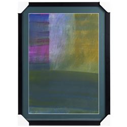 Makiko (Japanese Contemporary): Abstract in Green and Purple, watercolour unsigned 50cm x 35cm 