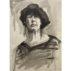 Esther Peretz-Arad (Israeli 1921-2005): Self Portrait, monochrome watercolour unsigned 75cm x 55cm 
Provenance: with the Goldmark Gallery, Uppingham, label verso; from the Peretz-Arad estate