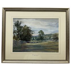Brian Irving (British 1931-2013): Shepherd Herding Sheep in Rural Landscape, watercolour unsigned, attribution label verso by son 27cm x 26cm