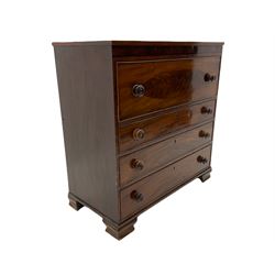 19th century figured mahogany secretaire chest, crossbanded top, above fully fitted secretaire drawer with oval figures panel, above three further drawers, on bracket feet

