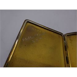 1930s silver and blue guilloche enamel cigarette case, opening to reveal a gilt interior with personal engraving, hallmarked Beddoes & Co, Birmingham 1935, H8cm