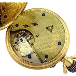 Early 20th century 18ct gold open face Swiss lever pocket watch, white enamel dial with Roman numerals and subsidiary seconds dial, case stamped 755 with Helvetia hallmark
