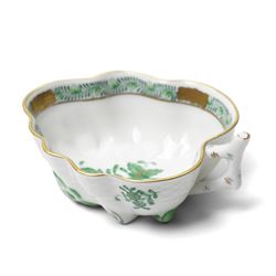Herend porcelain Tete a Tete decorated in the green Chinese Bouquet pattern, comprising cabaret tray, two cups and saucers, tea pot, leaf shape bowl and milk jug