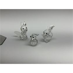 Swarovski crystal fox, squirrel, rabbit and two 'Kris Bear' Christmas figures on display mirror