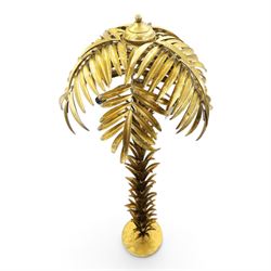 Manner of Maison Jansen - Large gilt metal floor standing standard lamp in the form of a palm tree, large foliage shade over twin branch lights and a leafy , on circular base