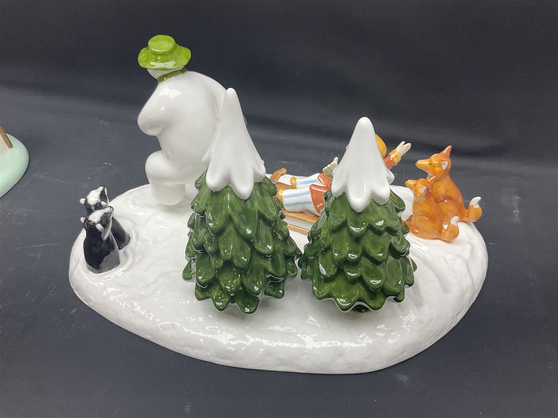 Three Coalport Characters The Snowman figures, comprising Dinner for Two, Off Piste and Winter Fun, all with certificates and original boxes 