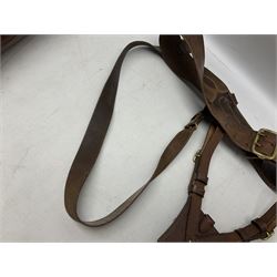 Pair of WW1 style Army Officer's brown leather full leg riding boots with Alkit four-piece wooden boot trees; and two officer's Sam Browne leather belts with cross-straps, one with sword frog (4)