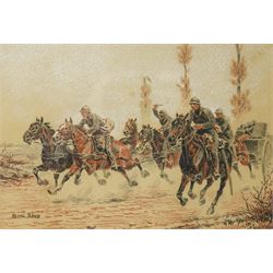 Henri Baud (French 19th/20th Century): French Artillery Charge, pastel on paper signed 14.5cm x 21cm