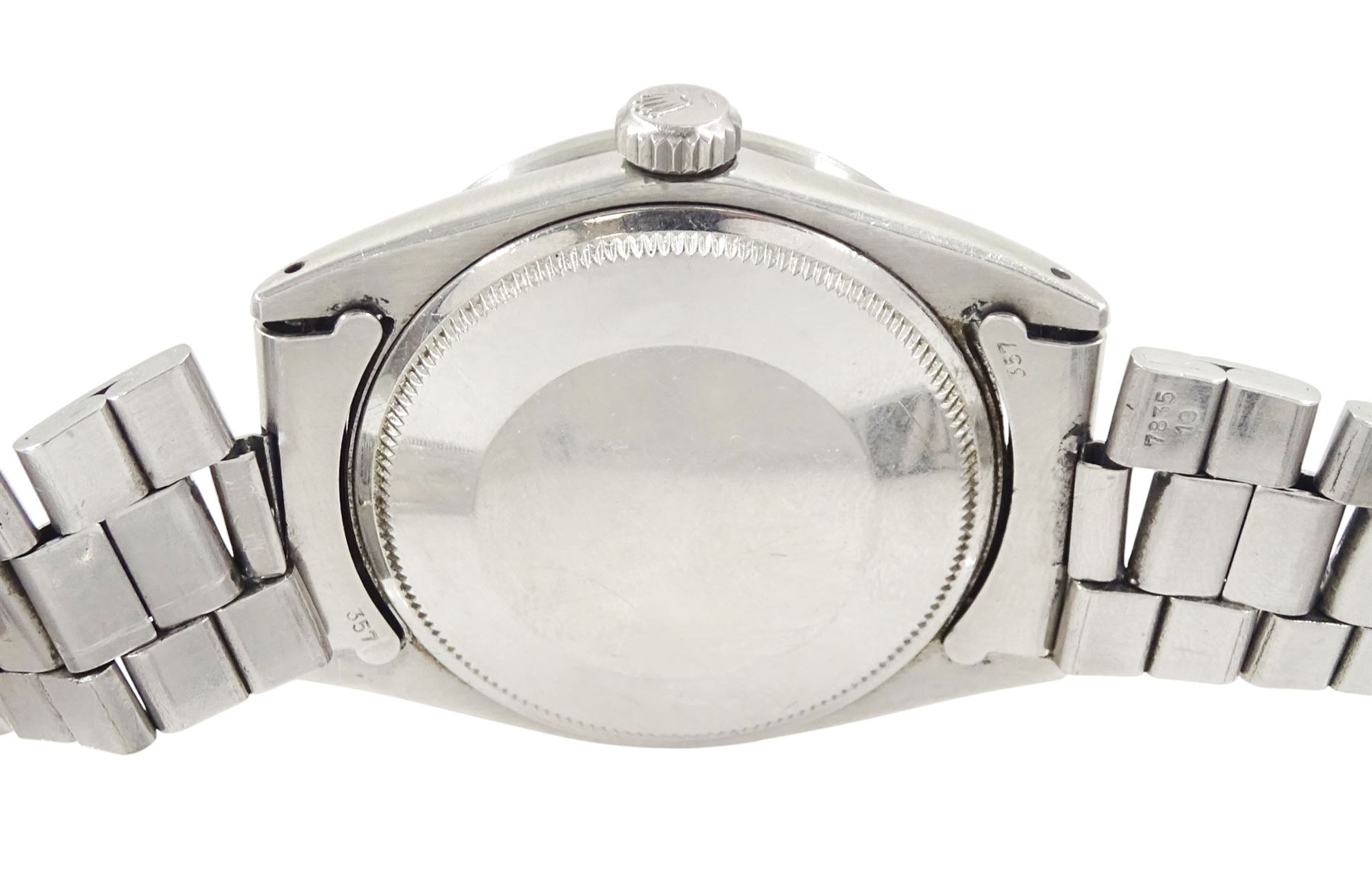 Rolex Oyster Perpetual Date gentleman's stainless steel automatic wristwatch, Ref. 1501, serial No. 2365486, circa 1970, silvered dial with baton hour markers, on stainless steel Oyster bracelet, with fold-over clasp