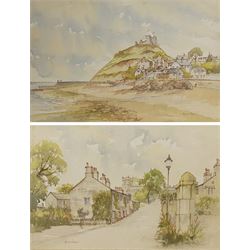 Tony Haigh (British c1936-2012): 'Downham' and Coastal Castle, pair watercolours signed, one titled 38cm x 57cm (2) (unframed)