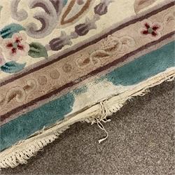 Large Chinese wash woollen turquoise ground rug carpet, 358cm x 255cm