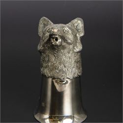 Late 20th century silver stirrup cup, modelled as a fox head to a cup of plain fluted form, hallmarked Royal Irish Silver Co, Sheffield 1971, H11.5cm