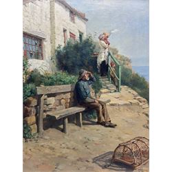 Ralph Hedley (Staithes Group 1851-1913): Waiting for the Boats at Runswick Bay, oil on canvas signed and dated 1889, 68cm x 50cm