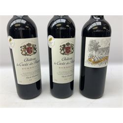 Mixed red wines including six bottles Chateau Verniotte Castillon Cotes de Bordeaux 2011, 750ml 14.5% vol, two bottles Chateau Philippe Lamour Costieres De Nimes 2016, 750ml 14% vol, Chateau du Prieur Bordeaux 2016 and five others of various contents and proofs (14)  