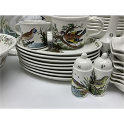 Portmeirion Birds of Britain pattern, dinner service for eight, to include covered soup tureen with ladle, dinner plates, soup bowls, side plates, oval plates, a serving platter, two oval serving dishes, salt and pepper, etc and eight shell dishes in the British fish pattern (56) 