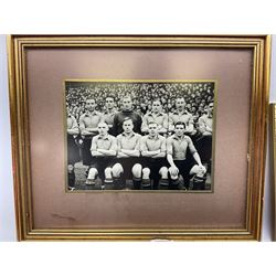 Limited edition First Day Cover 1987 for Sunderland's 50th Anniversary of Winning the F.A. Cup; signed by Raich Carter and Bobby Gurney No.1sp/500; limited edition First Day Cover 1993 to celebrate Raich Carter's 80th Birthday No.1aSp/100; photograph of the RAF XI v Scotland team including Carter and Stanley Matthews; photograph of Carter scoring against Preston N.E. in 1937; photograph of the Hull City squad on tour to Tel Aviv 1949; and photographic print entitled 'North v South Trial Match Bournemouth 2-4-27 Northern Boys' with manuscript note verso by Carter identifying which is him; all framed; Provenance: By direct descent from the family of Raich Carter having been consigned by his daughter Jane Carter (6)