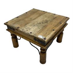 20th century Indian hardwood Thakat occasional table, with wrought iron fittings and brackets