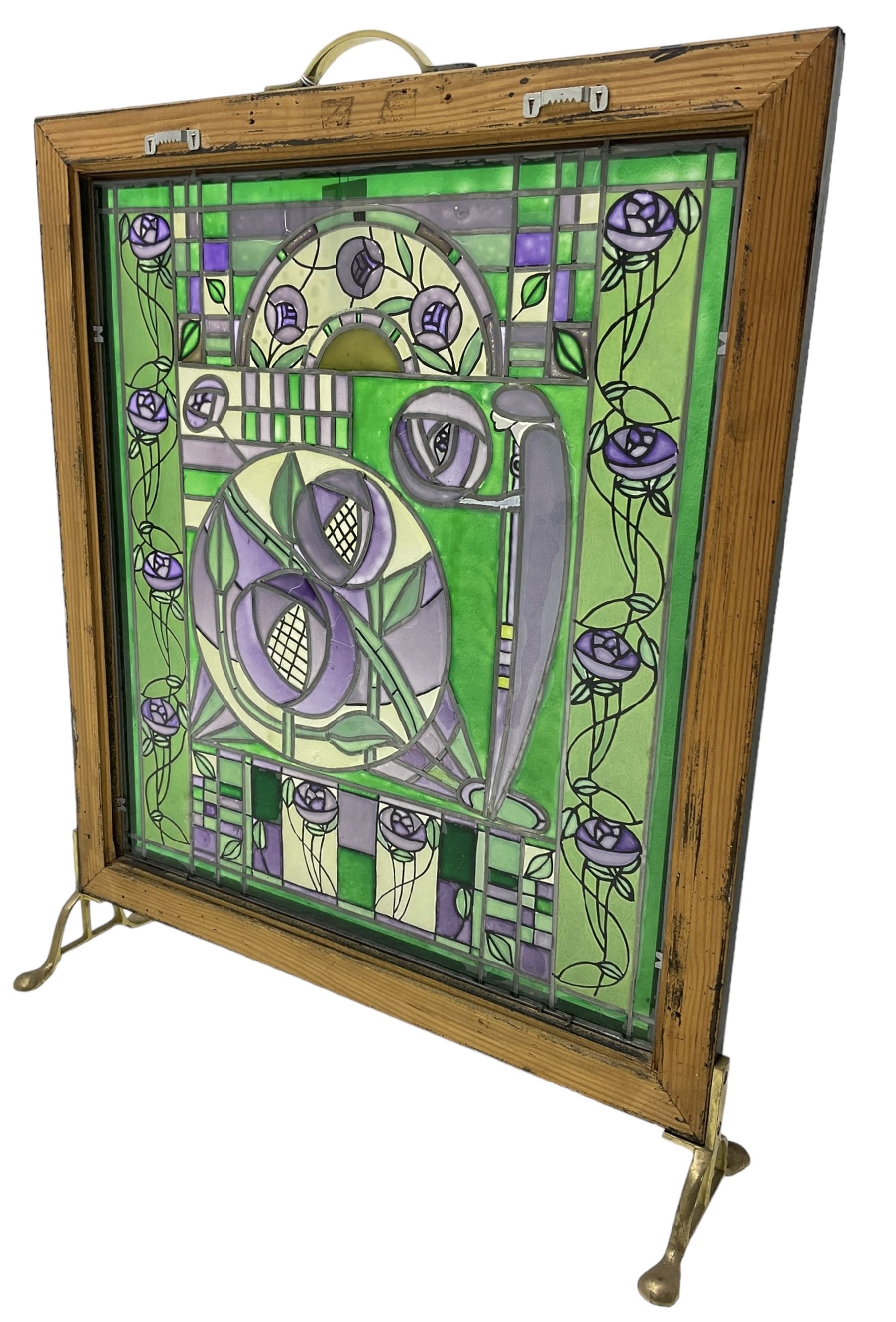 Rennie Mackintosh design Art Nouveau style stained glass fire screen