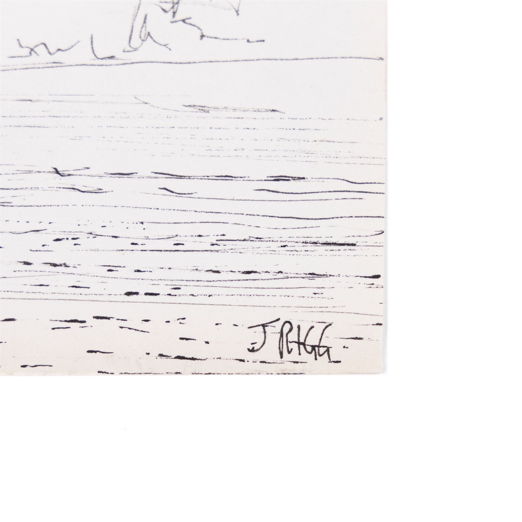 Jack Rigg (British 1927-2023): Thames Sailing Barge 'Dawn', ink and watercolour signed and dated 1976, together with two associated sketches 37cm x 53cm 
