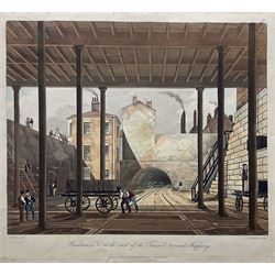 Henry Pyall and S G Hughes after Thomas Talbot Bury (British 1811-1877): Views on the Liverpool and Manchester Railway, twelve aquatints (two doubled up) with hand colouring pub. Ackermann c.1831-1833, 20cm x 25cm (12) (unframed)
Notes: Plates consist of: '[1] The Tunnel' (x2) (both 1831 and 1833 editions), '[2] Entrance of the Railway at Edge Hill Liverpool', '[3] Excavation of Olive Mount four miles from Liverpool', '[6] Entrance into Manchester across Water Street', '[8] Railway Office Liverpool', '[9] Warehouses at the end of the Tunnel towards Wapping' (x2) (both 1831 and 1833 editions), '[10] Moorish Arch looking from the Tunnel' '[11] Near Liverpool looking towards Manchester', '[12] Rainhill Bridge', '[13] Taking in Water at Parkside'.