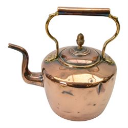 Copper kettle, together with other copper items and brassware 