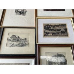 Collection of etchings, artists including Alfred Blundell, Hedley Fitton, William Walcot, Norman James, Oliver Hall, Francis Sydney Unwin, Mortimer Menpes, William P Robins, Piers Browne, etc, together with a Bernard Dunstan lithograph (15)
