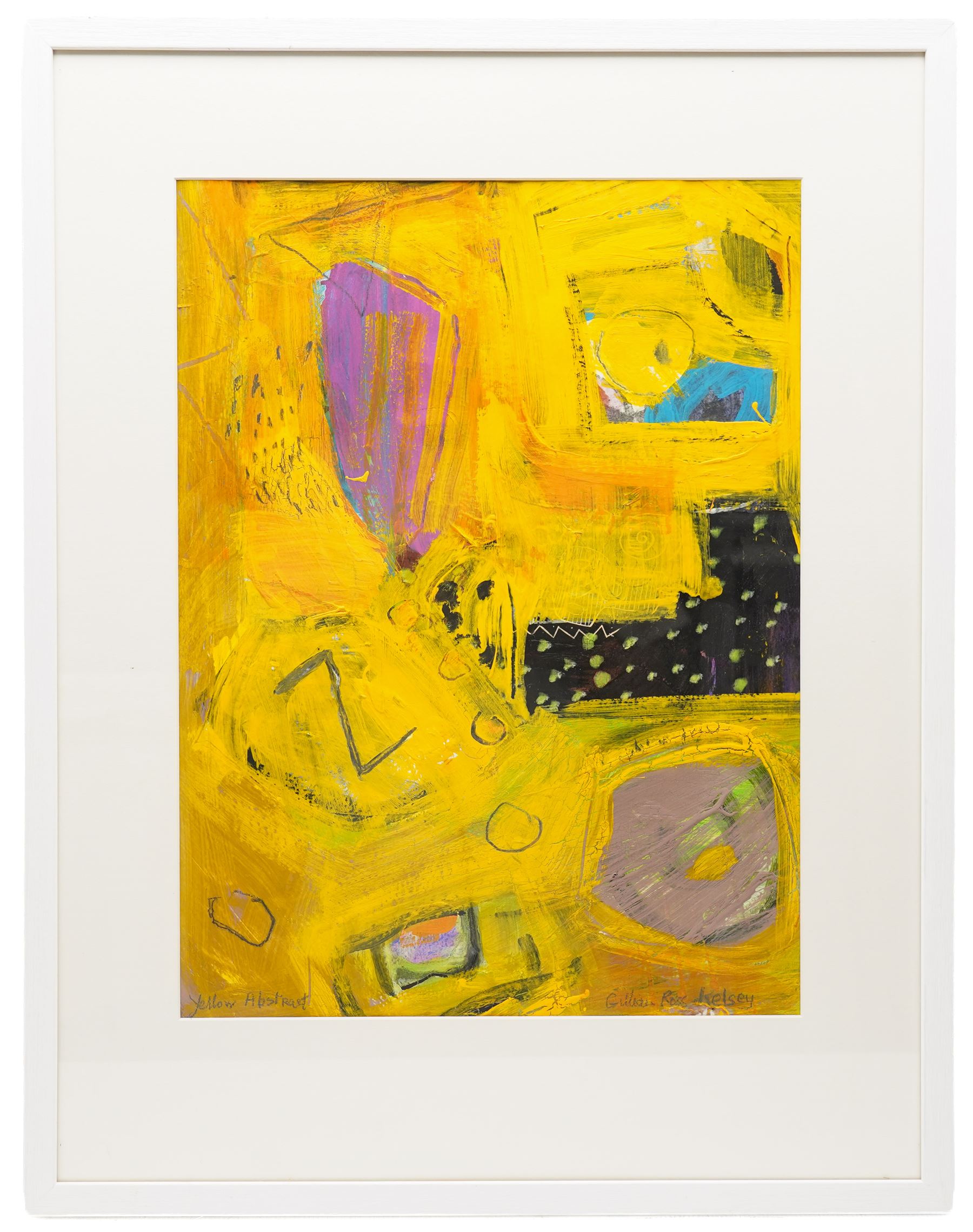 Gillian Ross Kelsey (British 1935-2025): 'Yellow Abstract', mixed media on paper signed and titled in pencil 49cm x 36cm