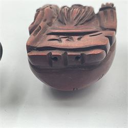 Seven carved netsukes, to include tortoise, dragon, buddha head, etc 