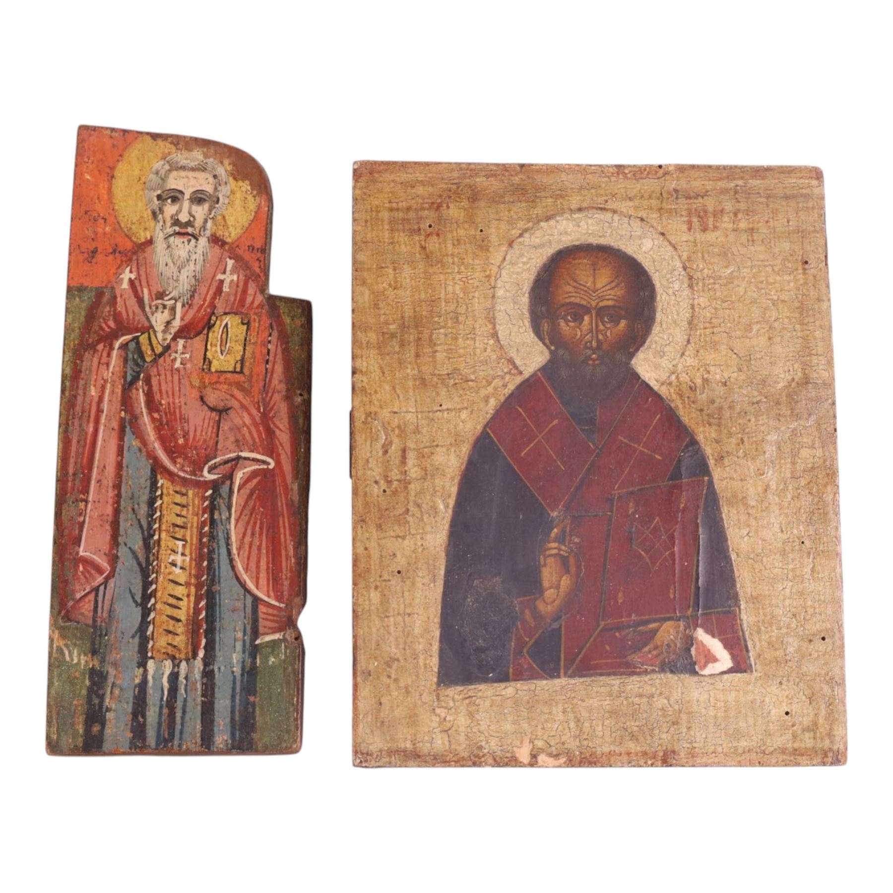 20th century icon painting St. Nicholas, together with another icon, largest H22cm 
