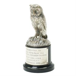 Presentation silver plated model of an owl by Phillips, Aldershot to Col. H.R.S. Pain M.C....
