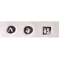 Mid 19th century Dutch silver 833 standard soup ladle, with rounded rectangular bowl, the shaped and curved stem engraved with foliate scrolls, marked with Lion Passant, Minerva Head with letter A for Amsterdam, date letter for 1847 and makers mark, approximate L30cm, approximate weight 4.52 ozt (140.6 grams)