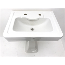  White glazed Art Deco style rectangular wash basin and pedestal, W61cm H91cm   