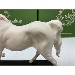 Five Beswick and Royal Doulton horse figures in matt white on black plinths, comprising of  Spirit of Affection no. 2689/2536, Springtime no.2837, Spirit of peace no.2916, Spirit of earth no.2914 and Spirit of the wild no. 183, together with a composite figure of a horse (6)