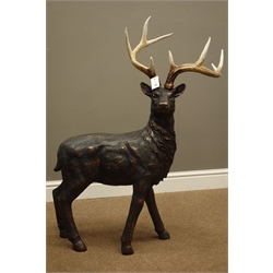  Bronze finish standing stag figure with antlers, H100cm, W85cm, D40cm  