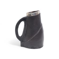 Late Victorian Doulton Lambeth silver mounted jug modelled as a leather jack H20cm London 1898 Maker Cornelius Desormeaux Saunders and James Francis Hollings Shepherd