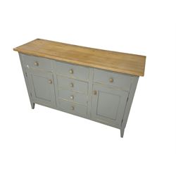 Painted pine sideboard, fitted with six drawers and two cupboards, on square tapering supports 