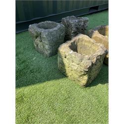 Four 19th century carved stone cube planters, approx. 35cm x 35cm - THIS LOT IS TO BE COLLECTED BY APPOINTMENT FROM DUGGLEBY STORAGE, GREAT HILL, EASTFIELD, SCARBOROUGH, YO11 3TX