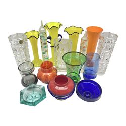 Skruf glass vase, with star cut design, together with Czech and other art glass vases etc