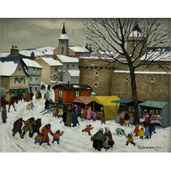 Paul Lemasson (French 1897-1971): Market Day, oil on board signed 21cm x 26cm