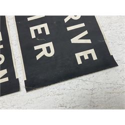 Three mid 20th century Scarborough bus destination blind sections, 'Railway Station, Falsgrave, Scalby Road', 'Marine Drive, West Pier' and 'Railway Station, Ramshill RD, Filey Road', each L78cm H30cm