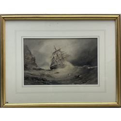 Henry Barlow Carter (British 1804-1868): Ship in Distress at the Castle Foot Scarborough, watercolour with scratching out signed with initials 21cm x 34cm 
Provenance: part of a large North Yorkshire single owner life time collection of H B & J N Carter watercolours