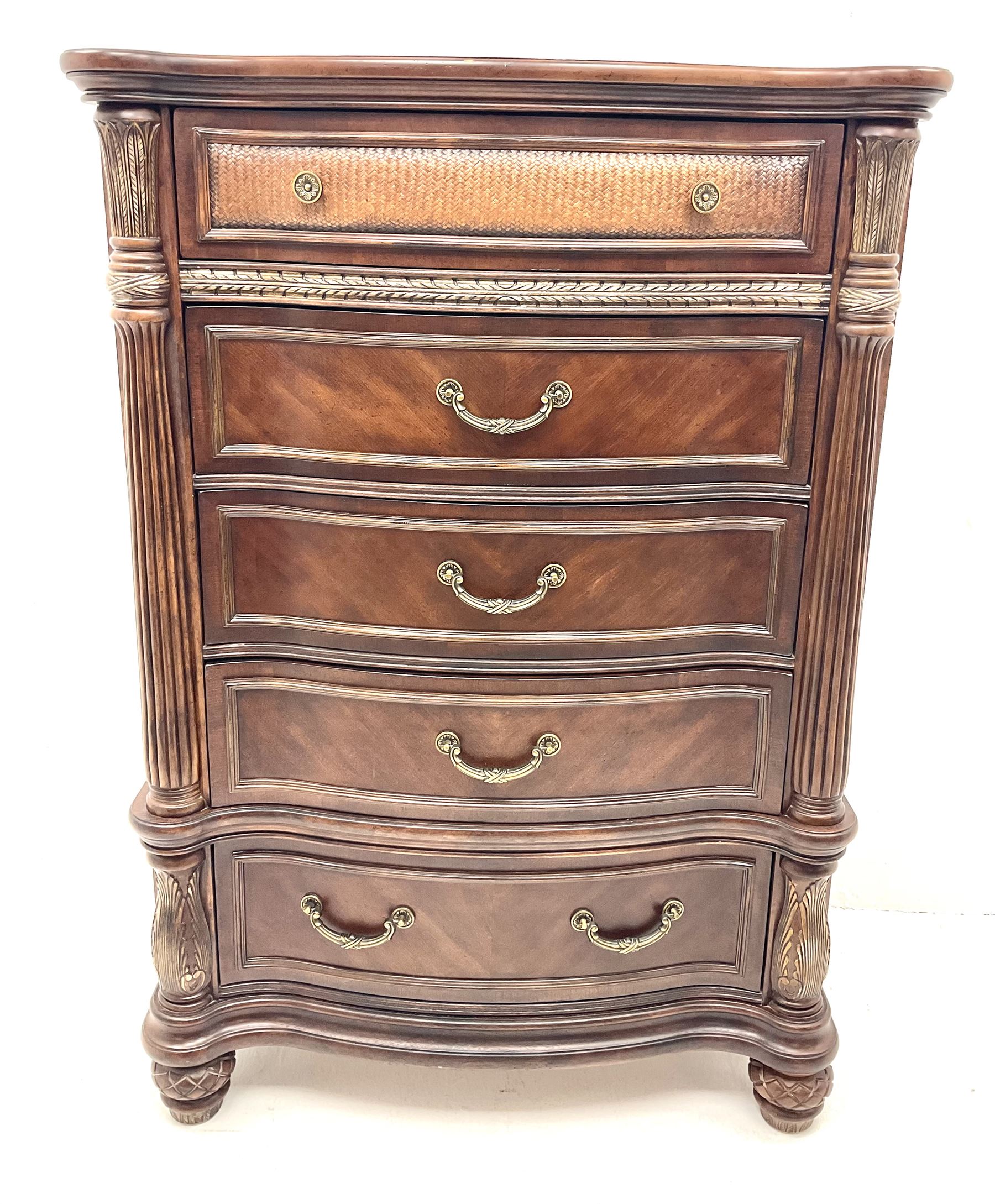 Kevin Charles American walnut serpentine chest, five graduating drawers