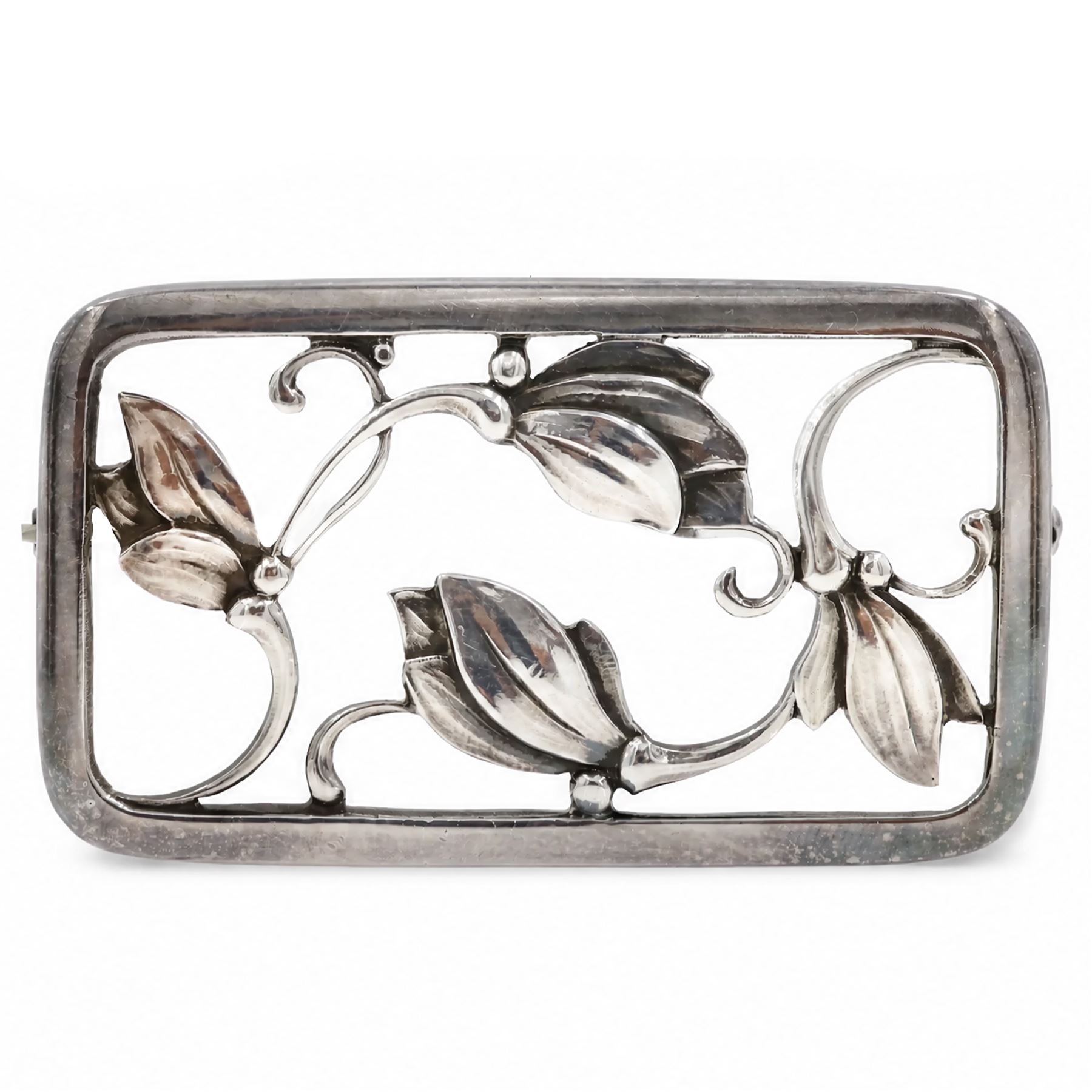 Georg Jensen silver floral brooch, no. 295, London 1959, boxed