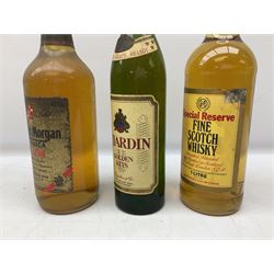 Mixed alcohol including, Carte Noire Cellien des Dauphins 1990 red wine, 75cl 13.5% vol, Dujardin Golden Keys blended grape brandy, contents and unknown proof, Special Reserve fine Scotch whisky, 1l, 43% vol and two others of various contents and proof 