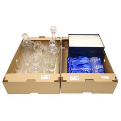 Set of eight cut wine glasses, boxed, glass decanters and table glass