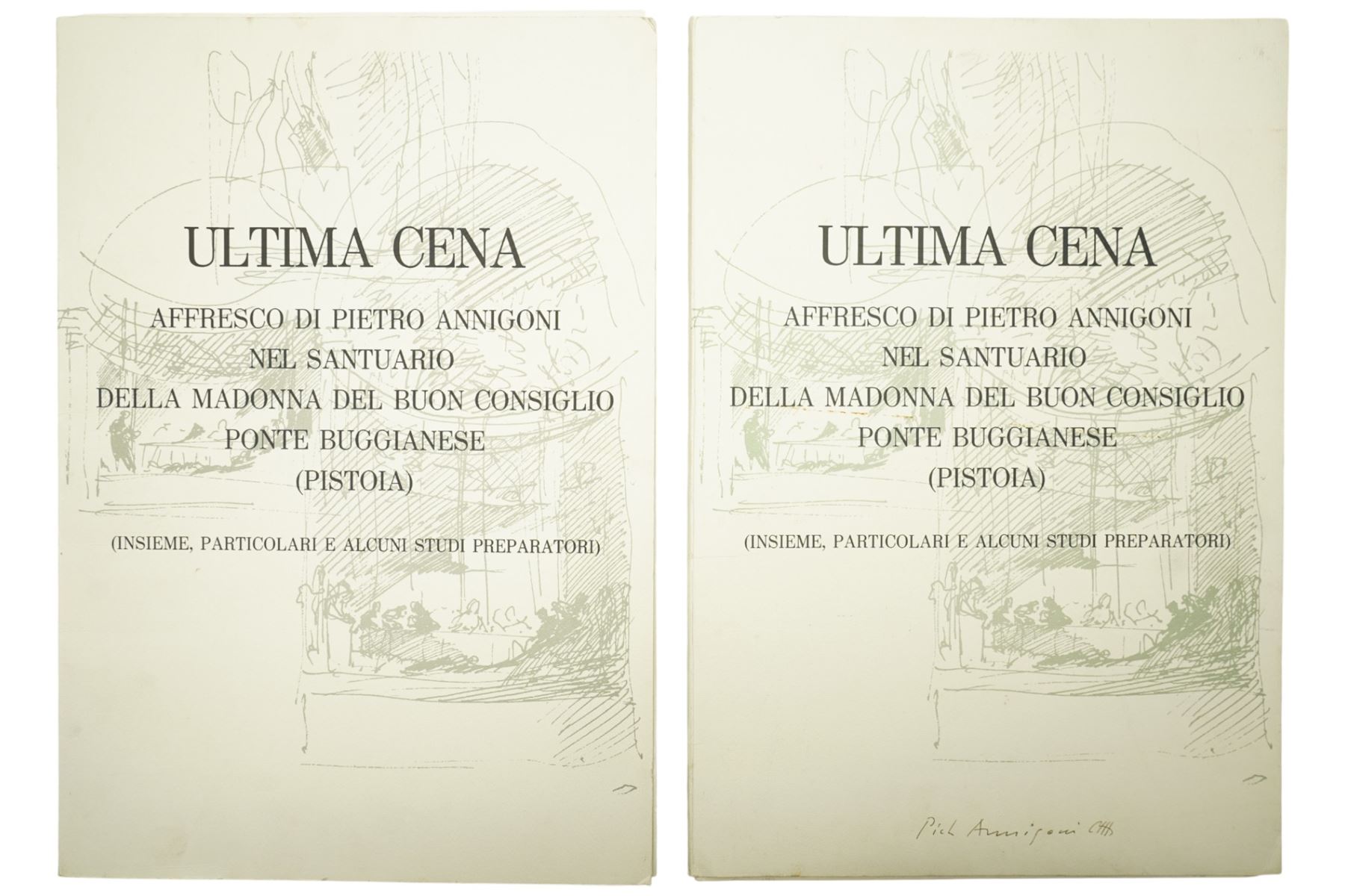 Pietro Annigoni OMRI (Italian 1910-1988): 'Ultima Cena' - The Last Supper and Preparatory Studies, set ten colour prints with two original folders, one signed in pen 50cm x 35cm (10) (unframed)