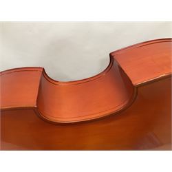 Contemporary 3/4 Double Bass, Body height bottom to shoulder 110cm, With steel tuning pins and ebonised fingerboard, no strings, bridge, tail piece, or endpin Although called a 3/4 size bass, this size is recognised as a regular sized Double Bass 
